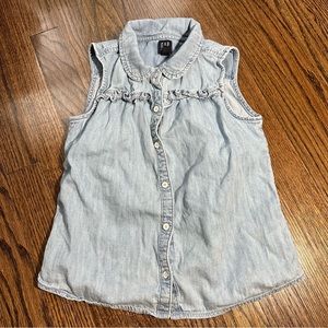 Gap Girls Sleeveless‎ Ruffle Denim Collar Shirt Button Front Size Large